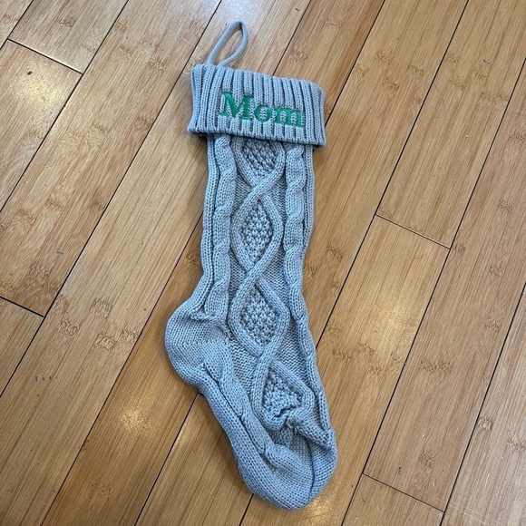 NEW Cable Knit Gray Stocking w/ “Mom” Embroidered - Picture 1 of 1